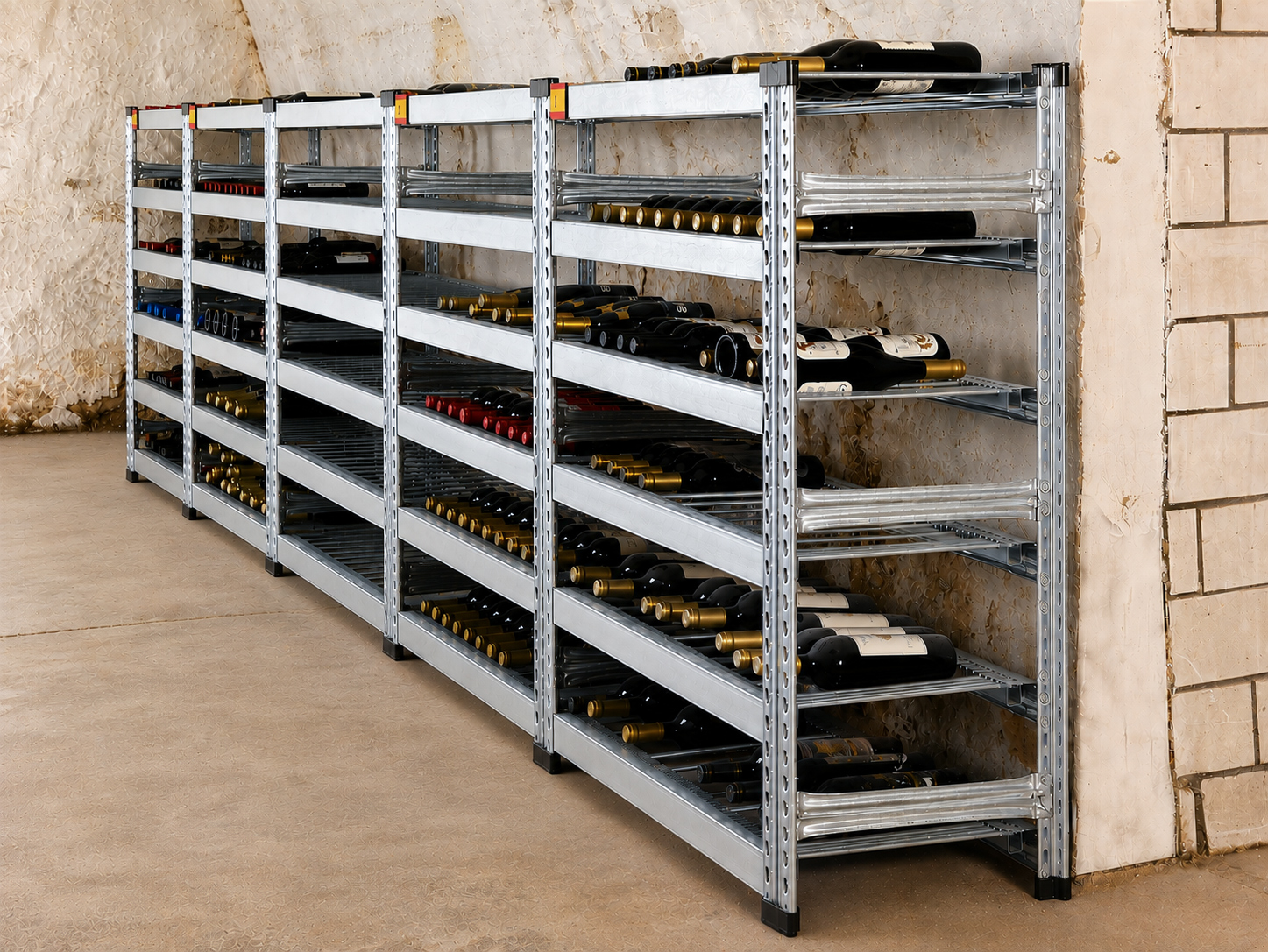 Weinregal mit Weinflaschen